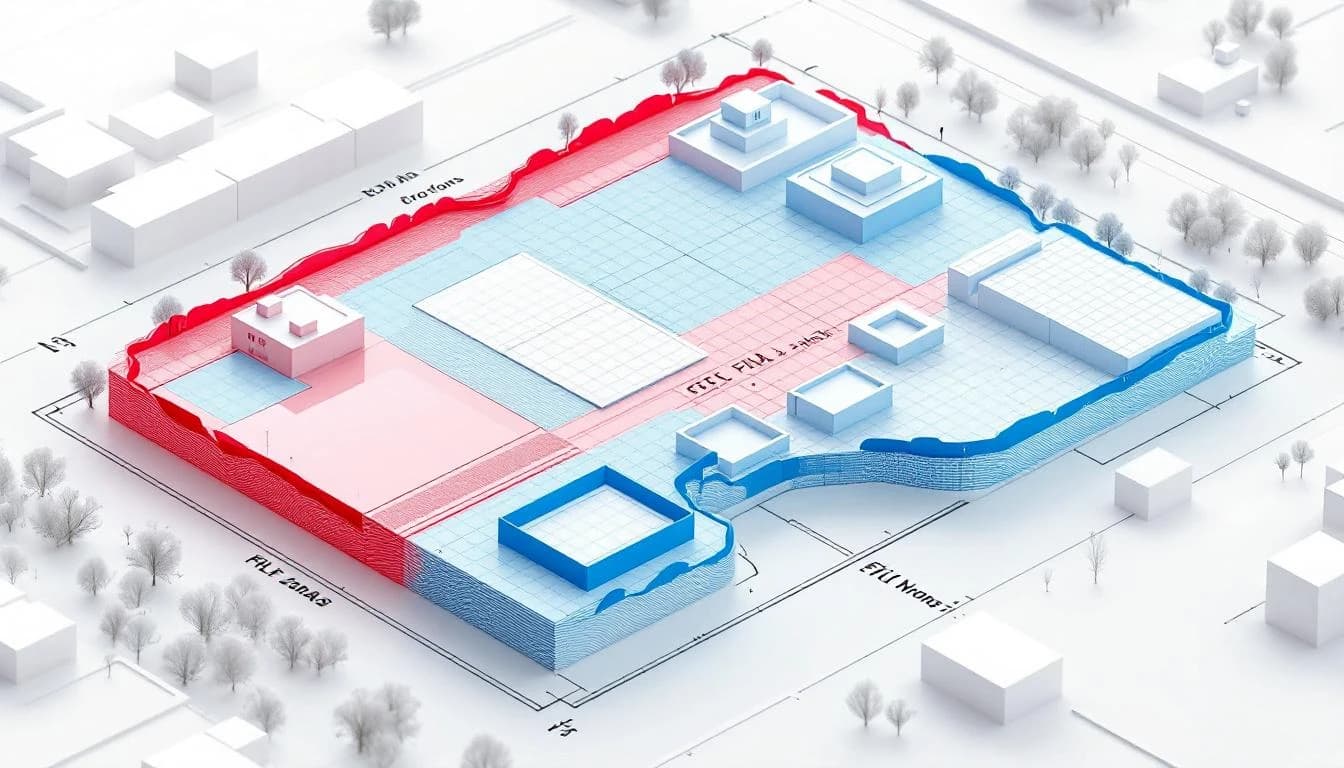 3D visualization of a land development grading plan showing cut and fill areas