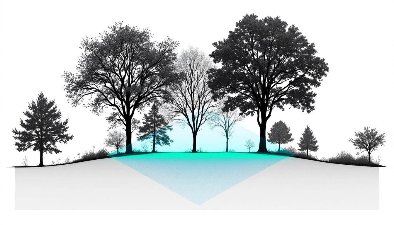 Diagram showing LiDAR laser pulses penetrating tree canopy to reach the ground