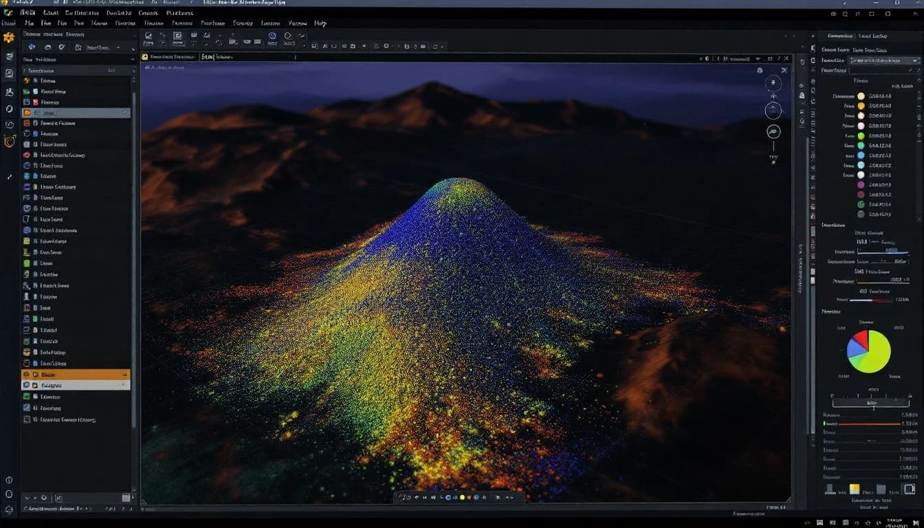 Computer screen showing LiDAR point cloud processing software