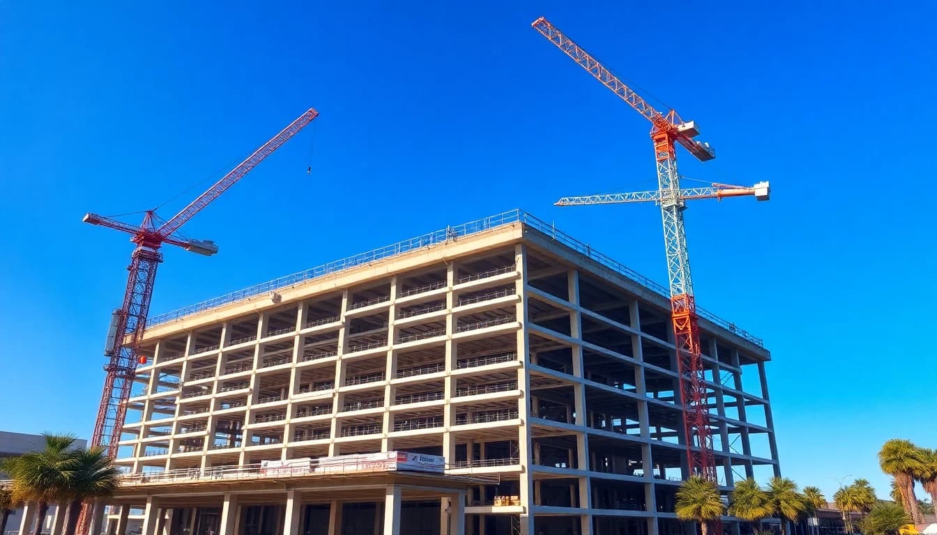 Graded building pads and haul roads on a construction site
