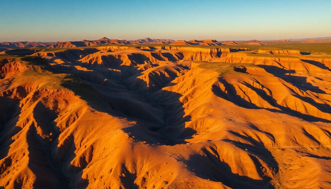 Aerial view of rugged terrain