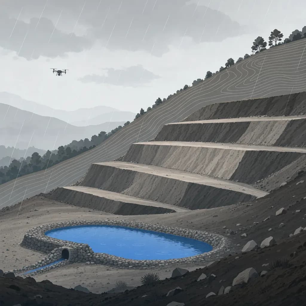 Illustrative image: Before and after a qualifying precipitation event: re-surveying sediment basins and erosion controls under California's Construction General Permit